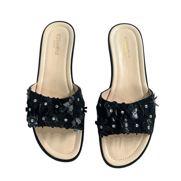 Gilardini Firenze Italian Beaded Black Suede Slip On Sandals Women's Sz. 39 - Picture 2 of 8